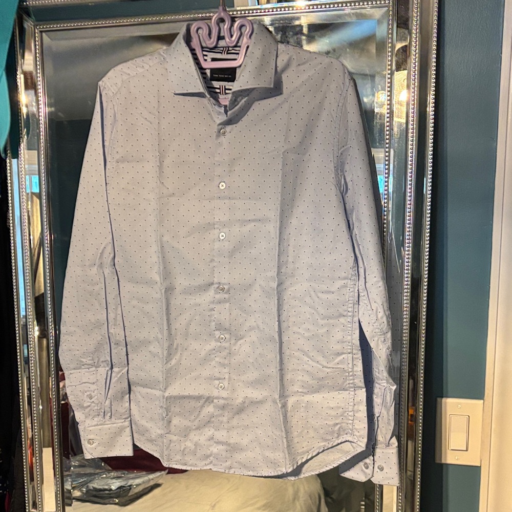 Denim & Flower M Light Blue Long Sleeve Button Down Shirt with Polka Dots